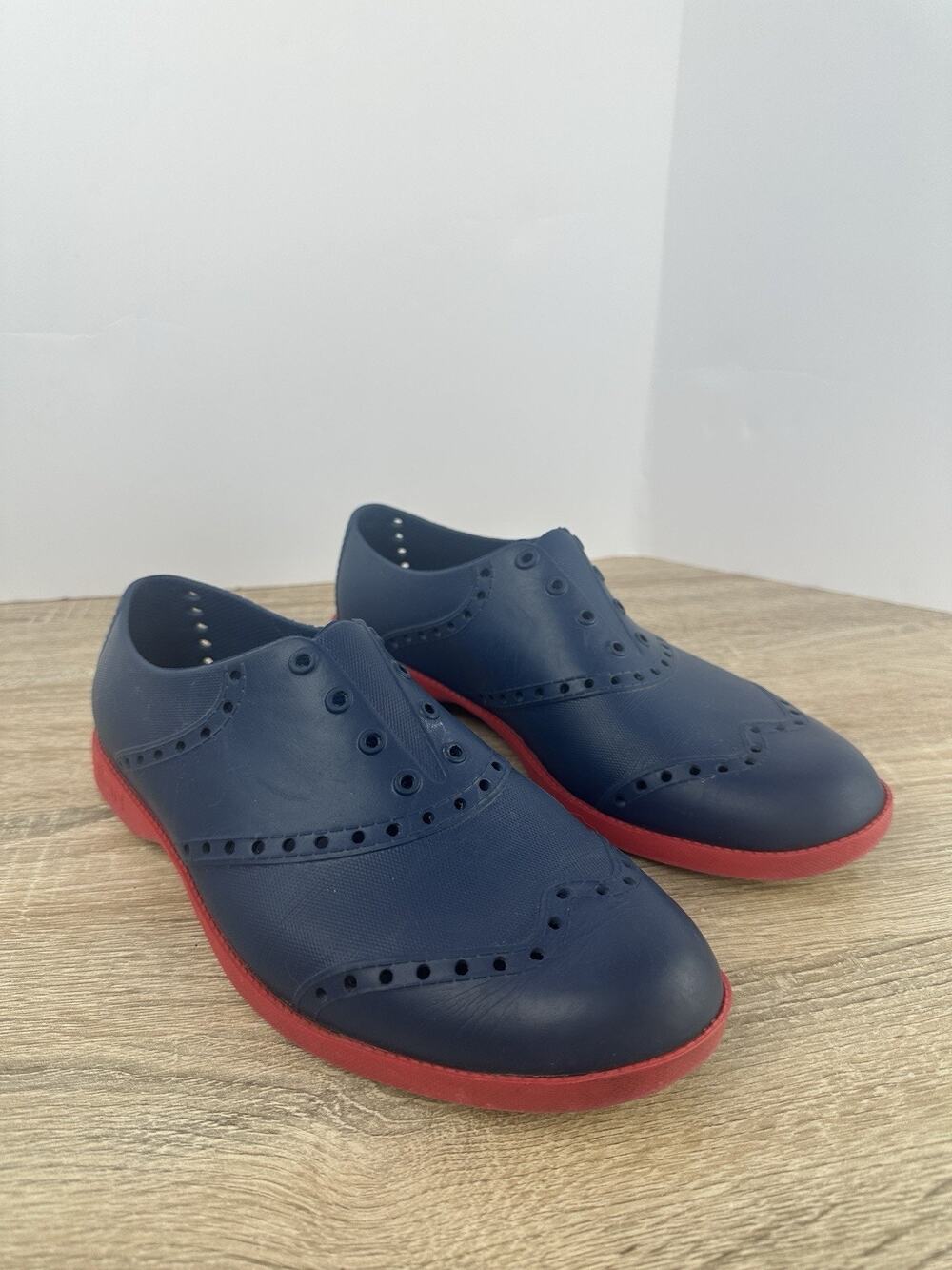 Biion Women’s Oxford Golf Shoes Navy Blue Red Waterproof EVA US 8 EU 39